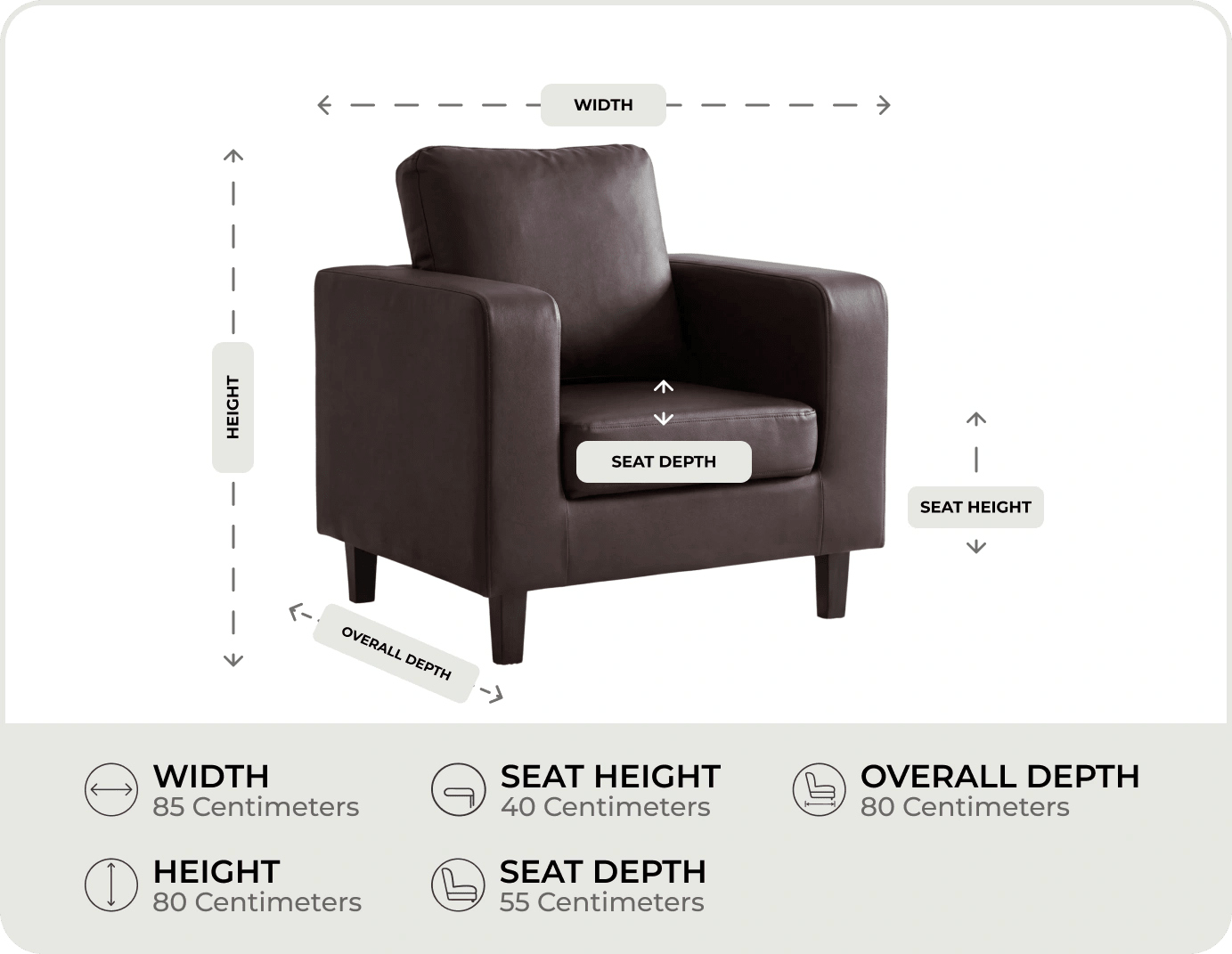 Nova Brown Leather Armchair measurements