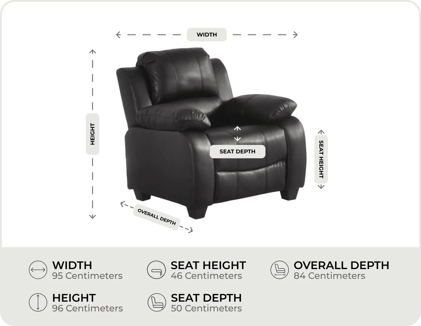 Veloura Black Leather Armchair measurement