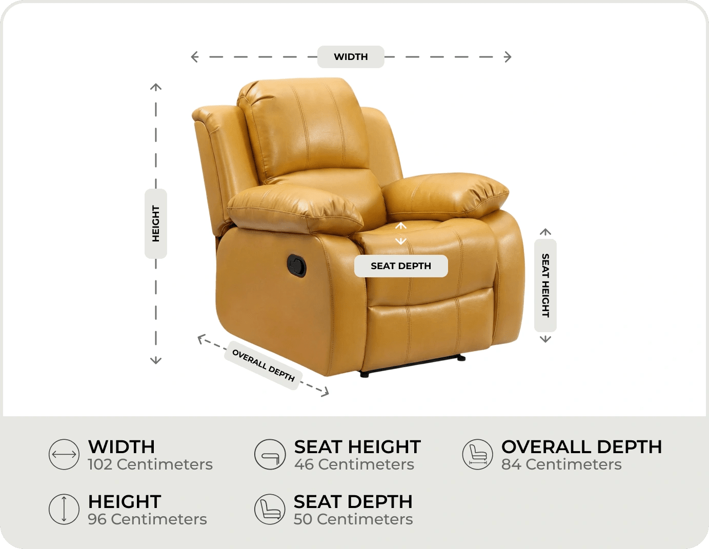 York Leather Mustard Manual Recliner Armchair measurement