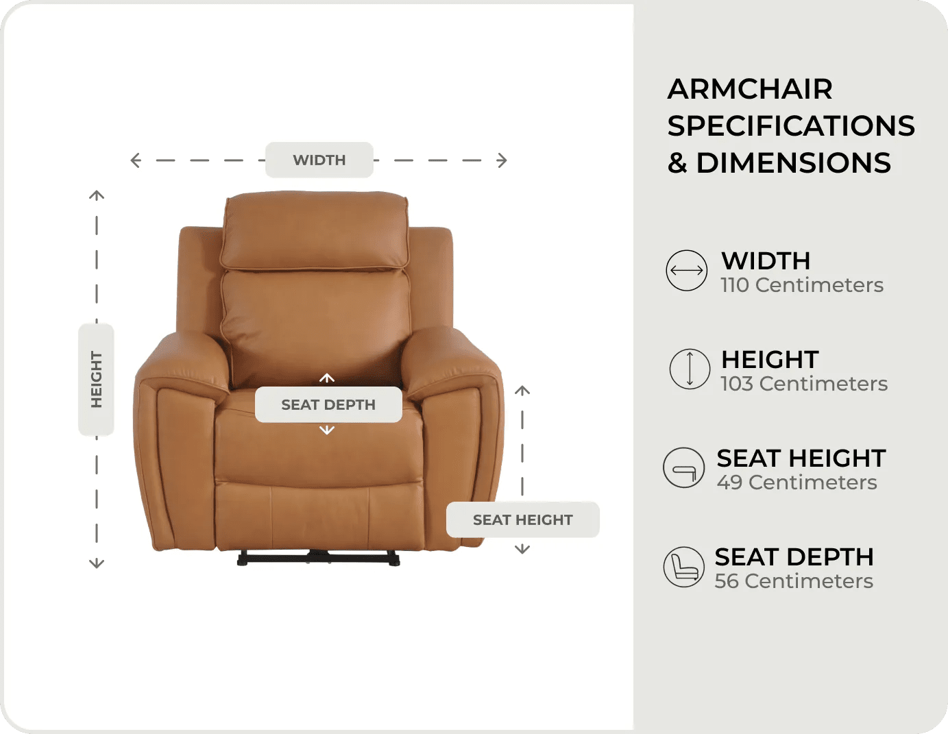 Leo Genuine Leather Caramel Armchair with Electric Power Recliner
