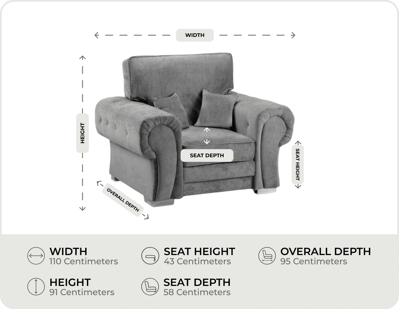 Florence High Back Grey Fabric Armchair measurements