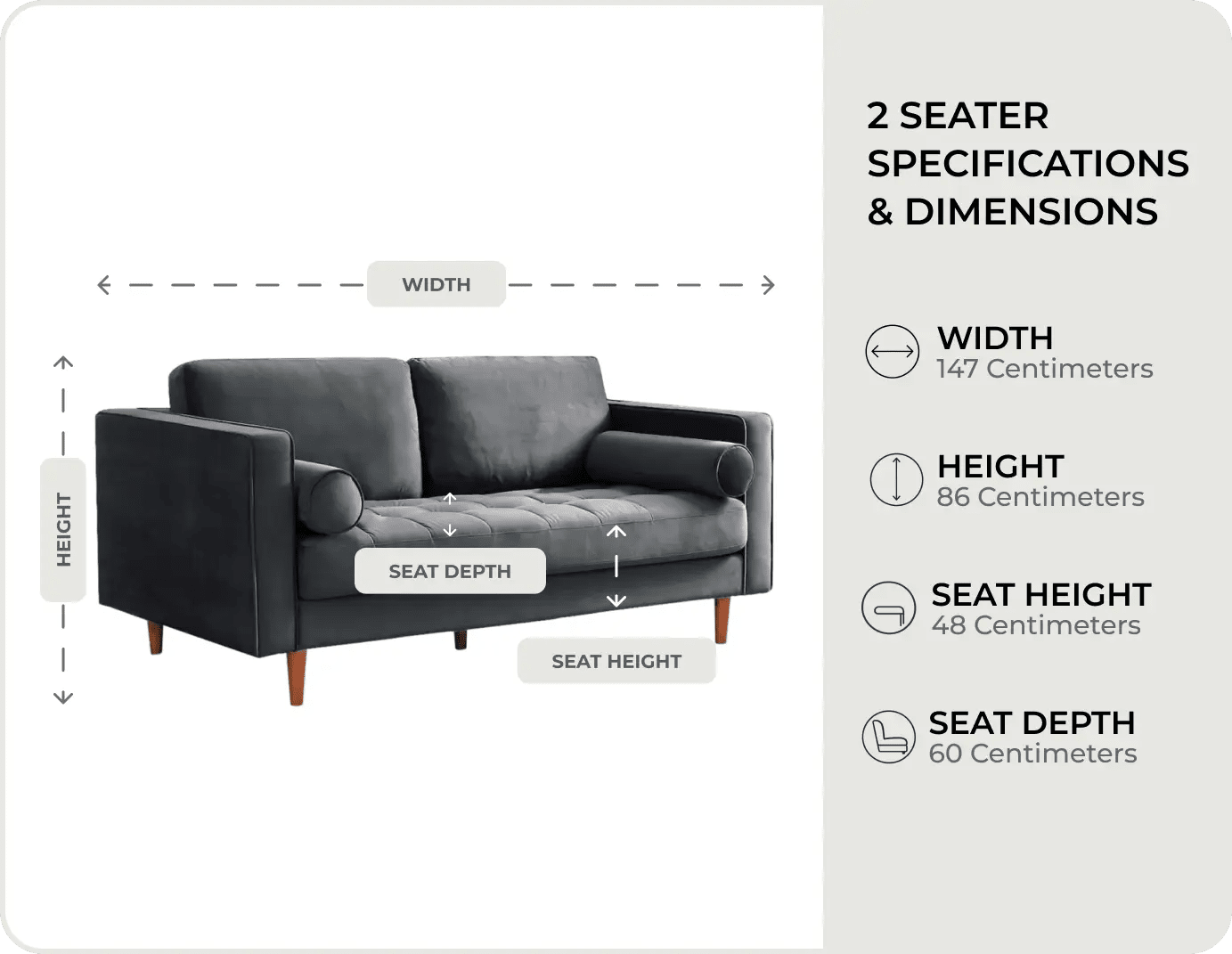 Scott Grey Velvet 2 Seater Sofa
