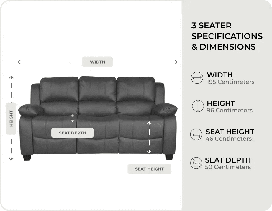 Veloura Grey Leather 3 seater measurements