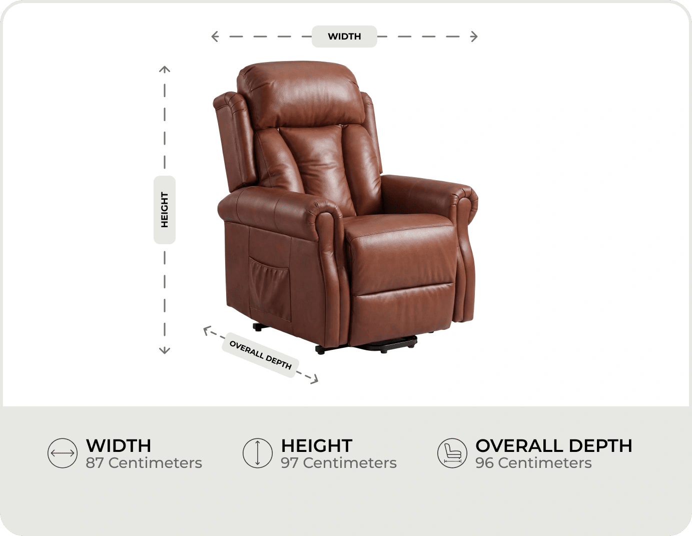 Derby Genuine Leather Tan Rise & Recline Mobility Chair measurements