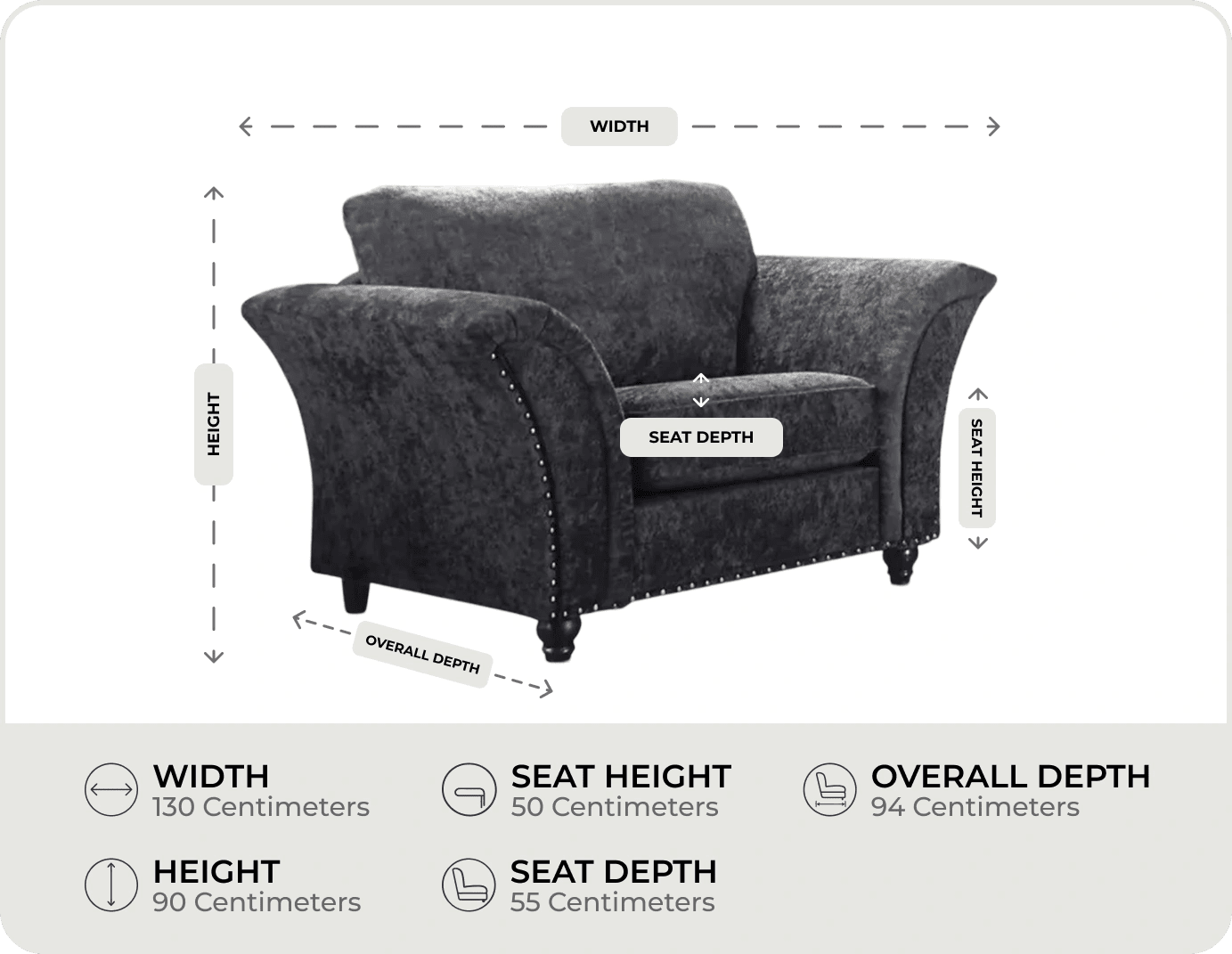Cotswold Grey Fabric Armchair measurements