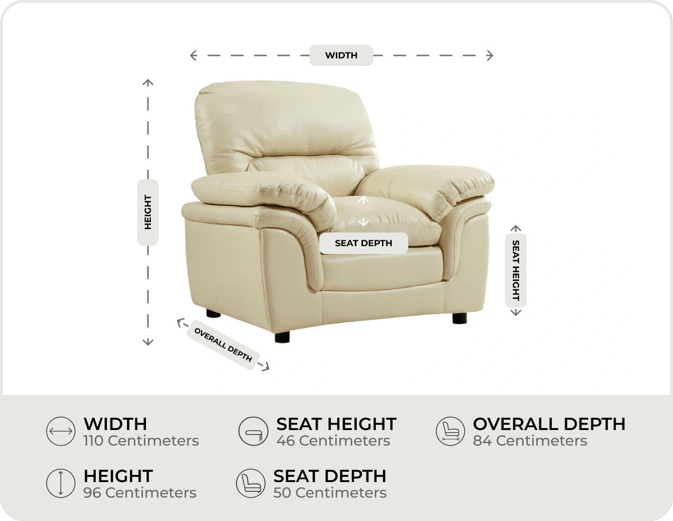Florence Cream Leather Armchair Measurements