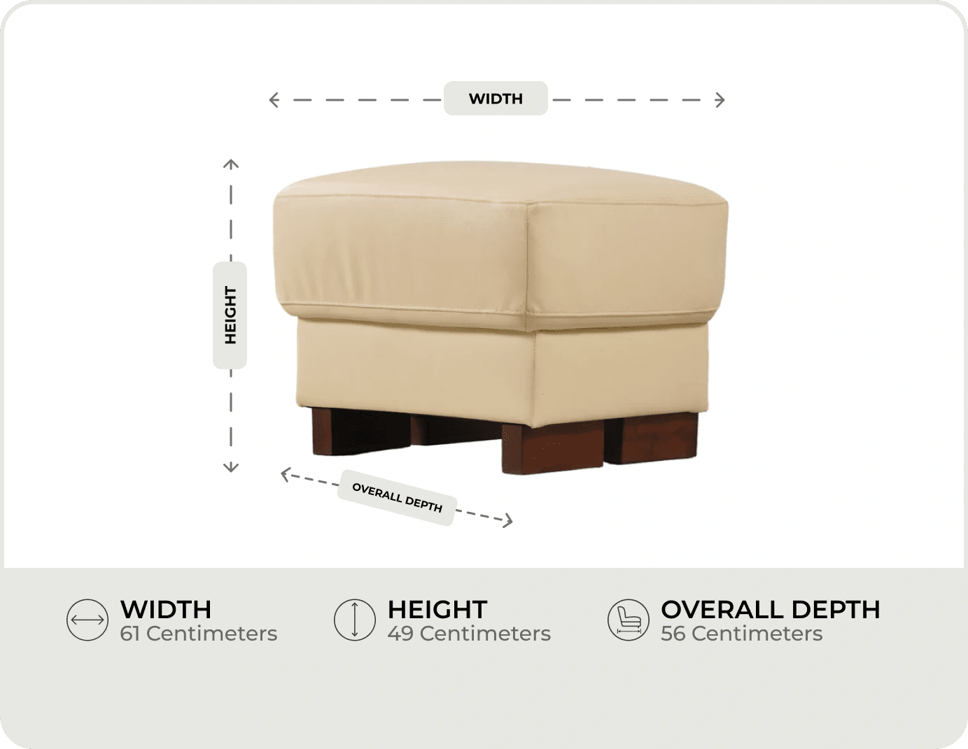 Dalmore Genuine Leather Cream Footstool measurement