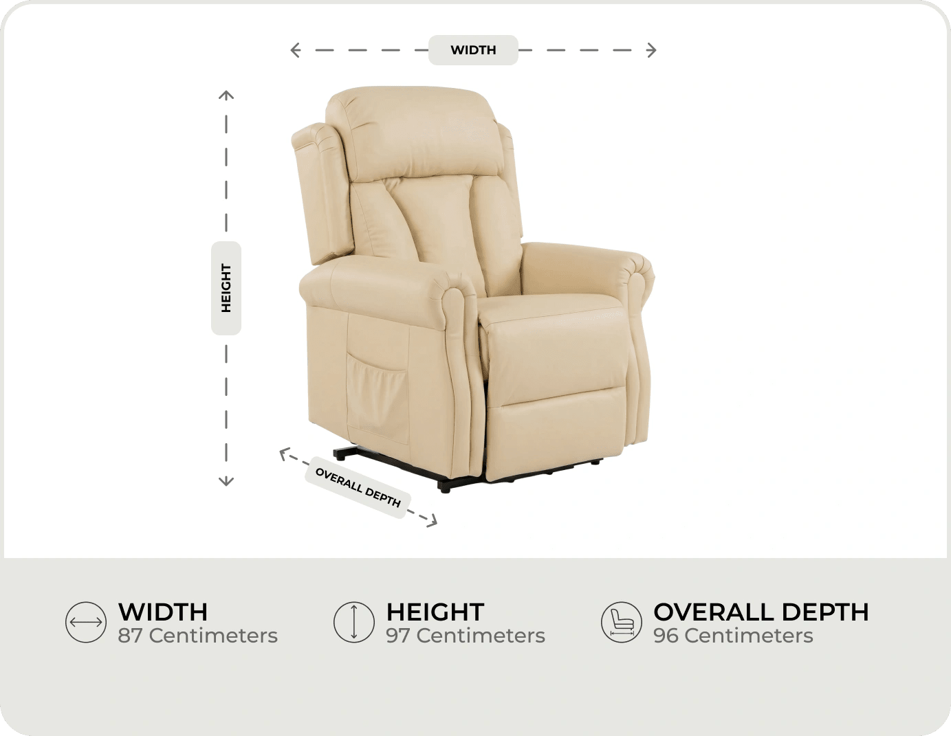 Derby Genuine Leather Cream Rise & Recline Mobility Chair measurements
