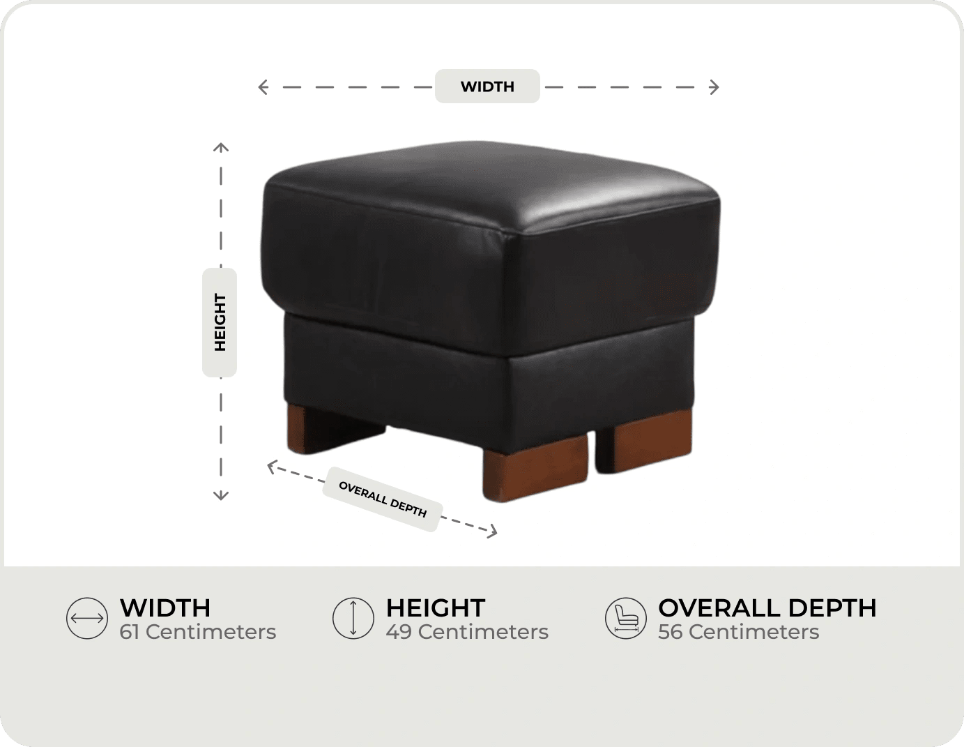 Dalmore Genuine Leather Black Footstool measurement