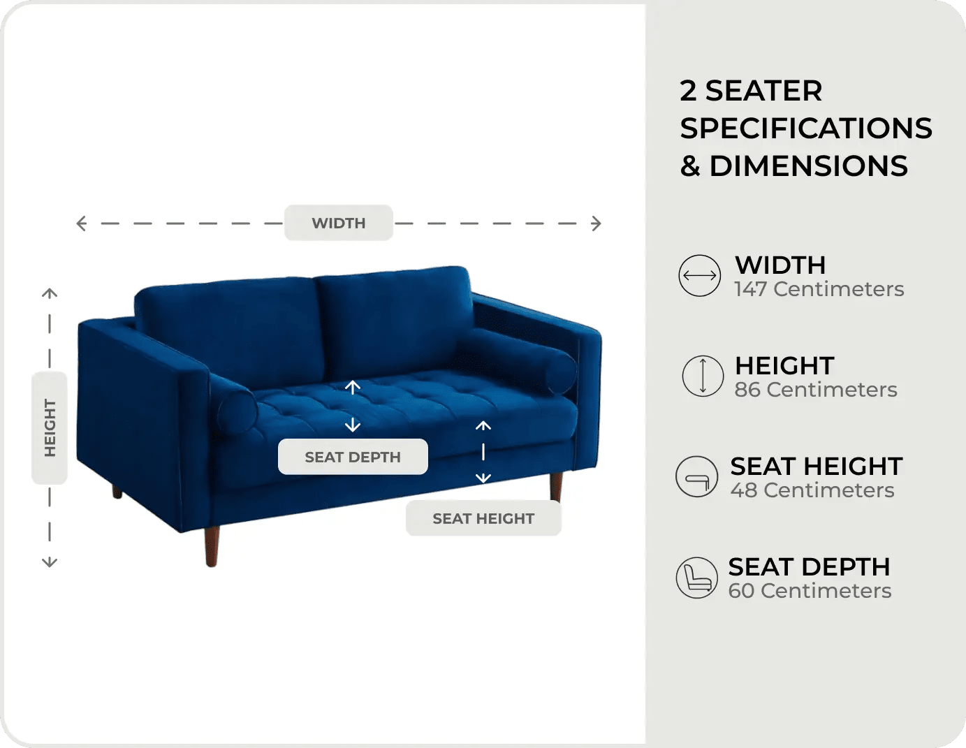Scott Midnight Velvet 2 Seater Sofa