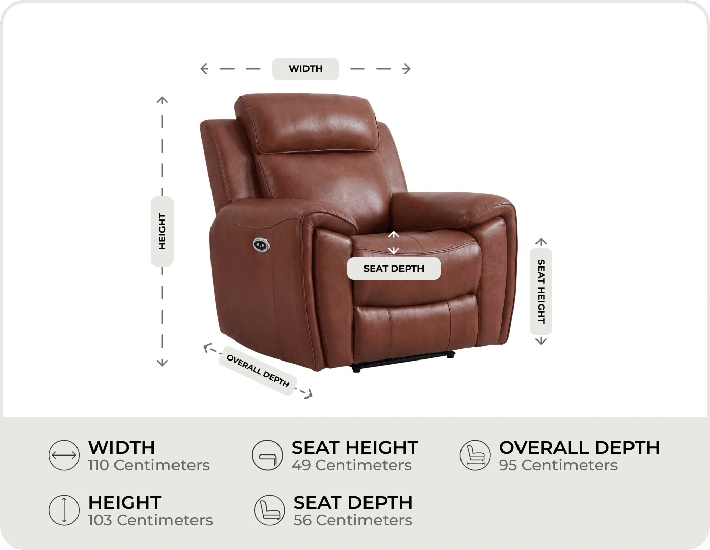 Leo Tan Genuine Leather Armchair with Electric Power Recliner
measurements