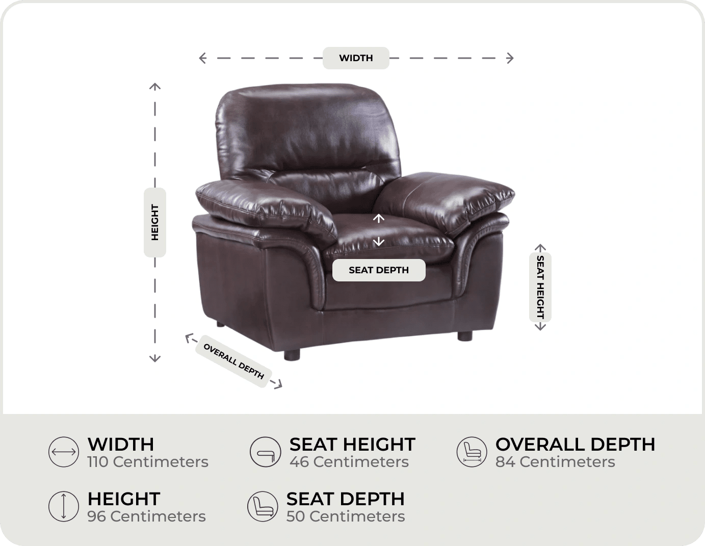 Florence Brown Leather Armchair measurement