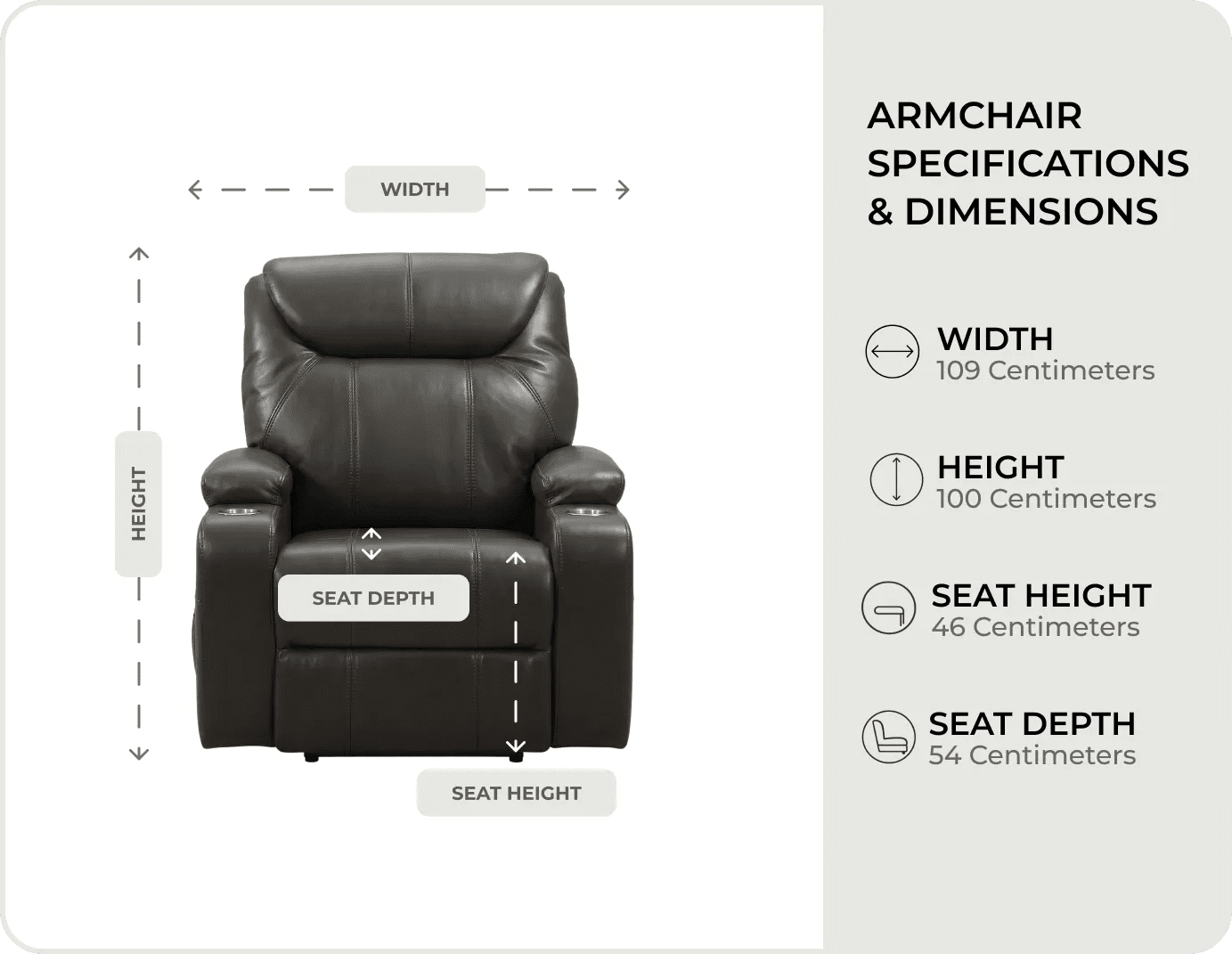 Cinemax Grey Electric Leather Recliner Armchair With Two Cup Holders