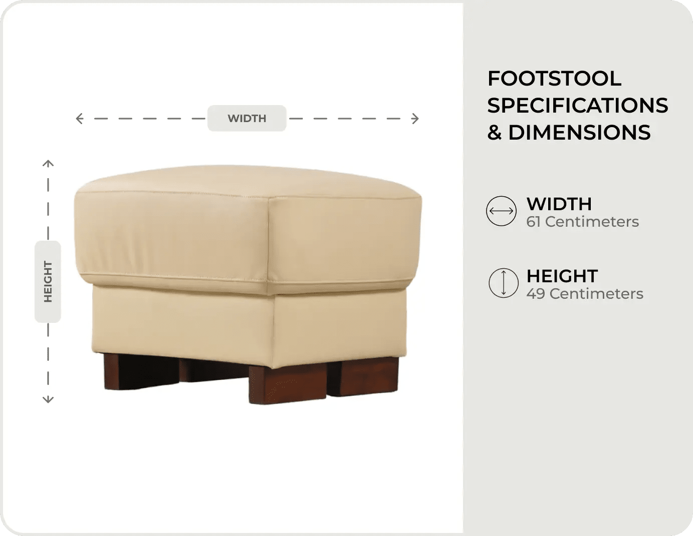 Dalmore Cream Leather Footstool measurements