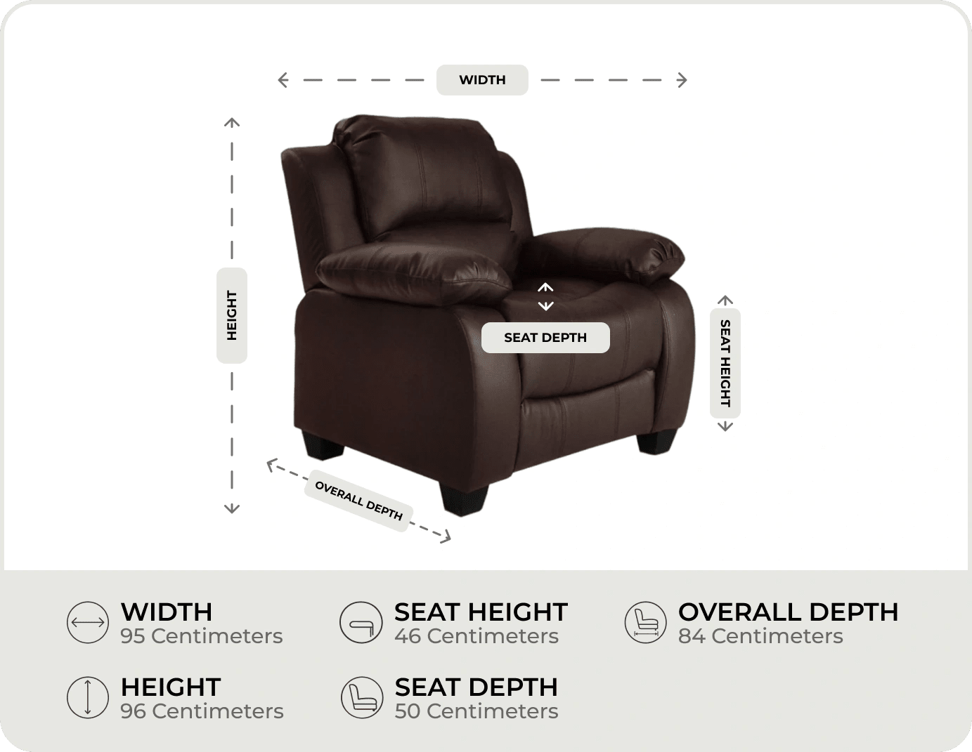 Veloura Brown Leather Armchair measurement