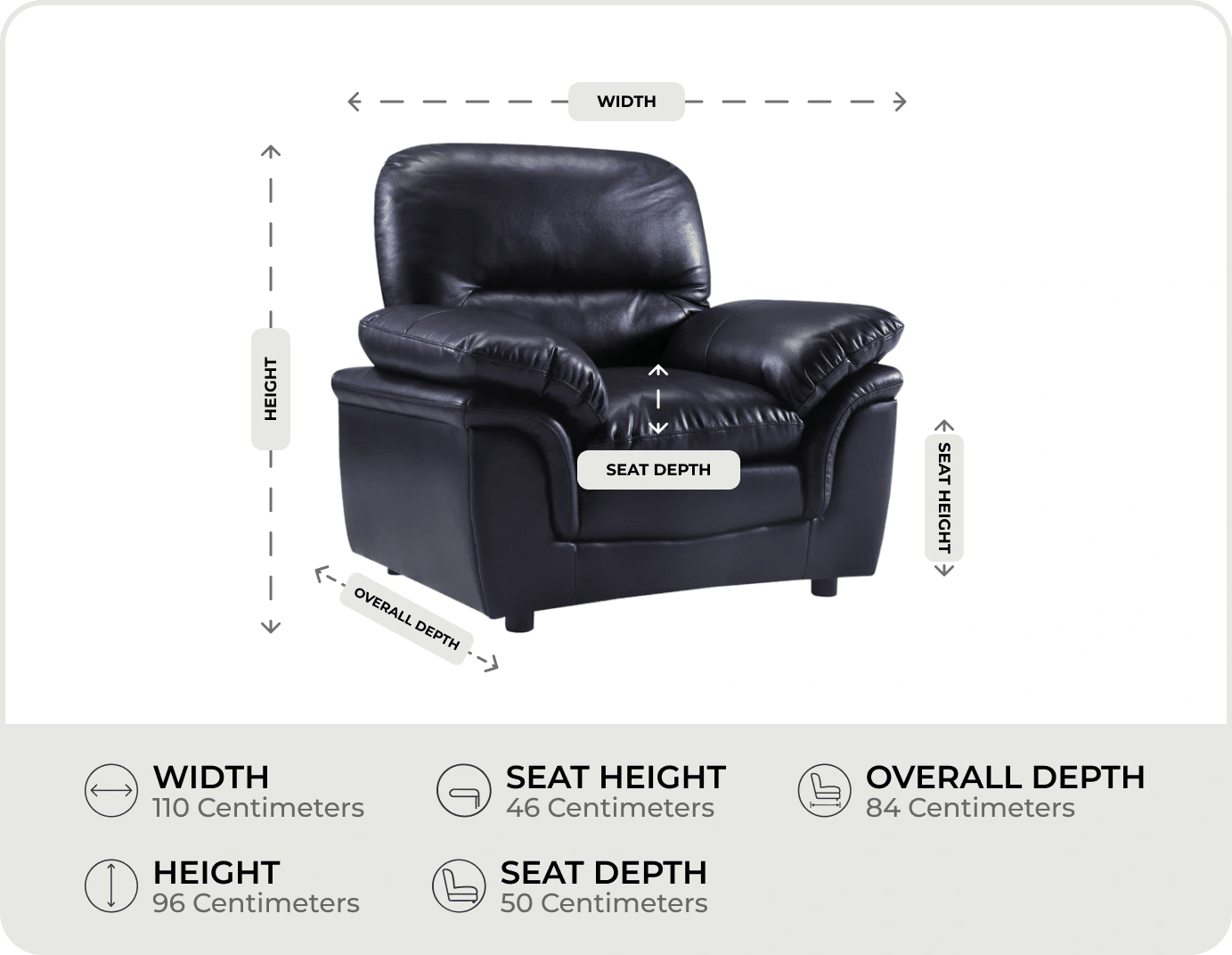 Florence Black Leather Armchair measurement