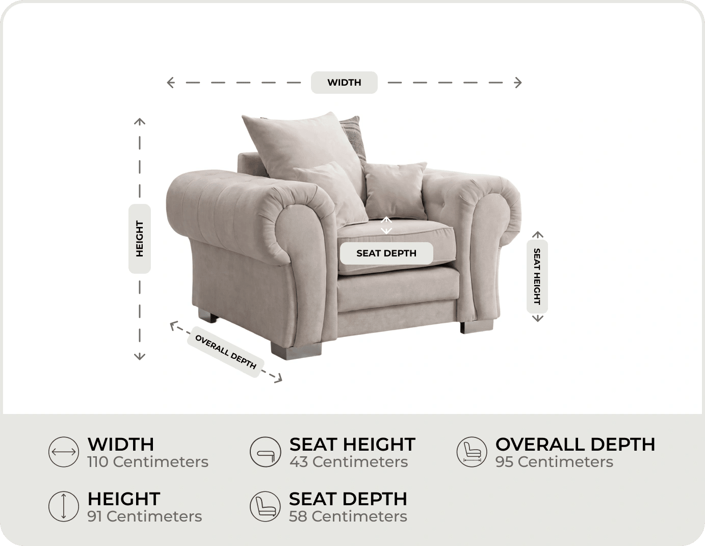 Florence Cream Scatter Back Fabric Armchair measurements