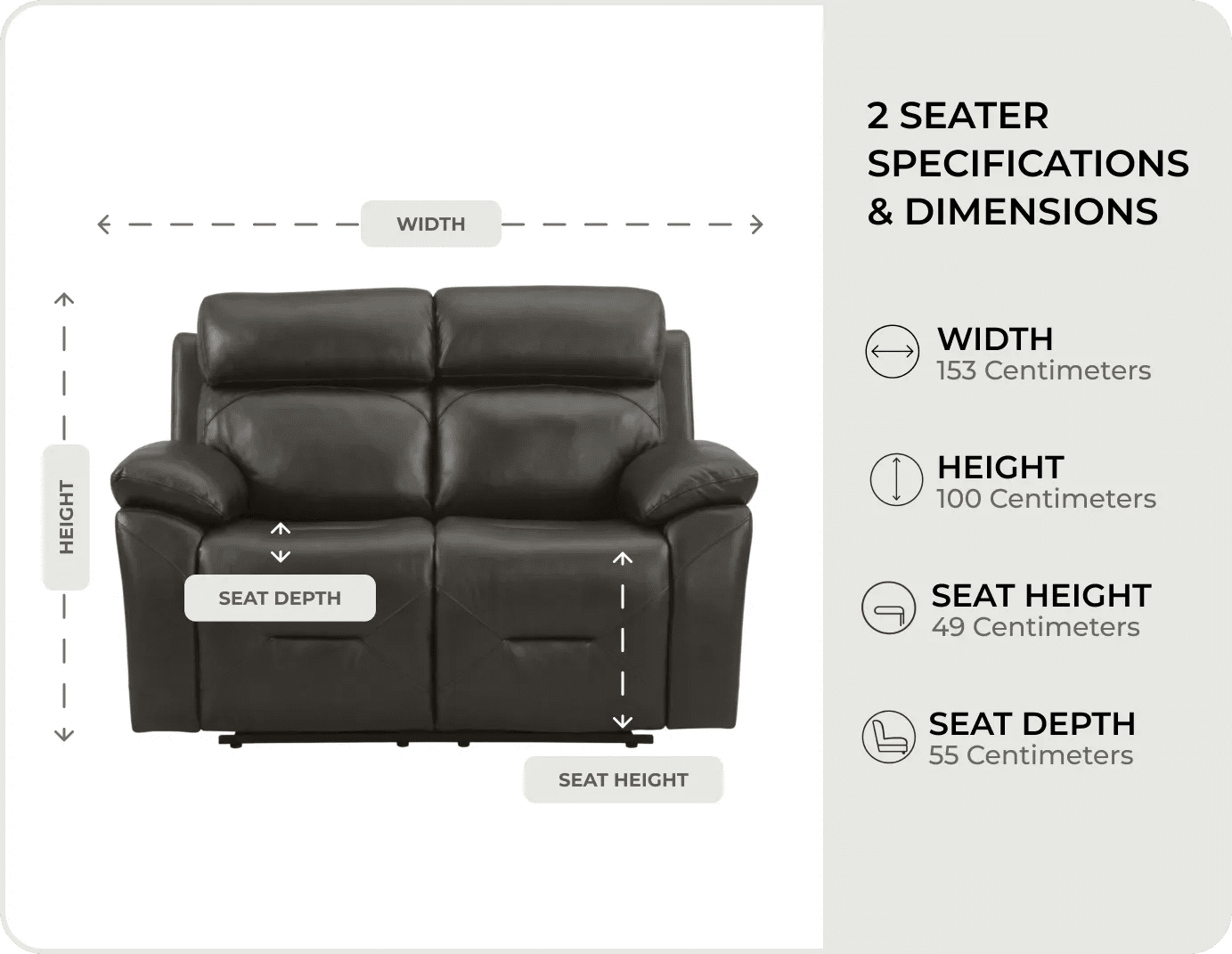 Milano Genuine Leather Grey Electric Power Recliner 2 Seater Sofa