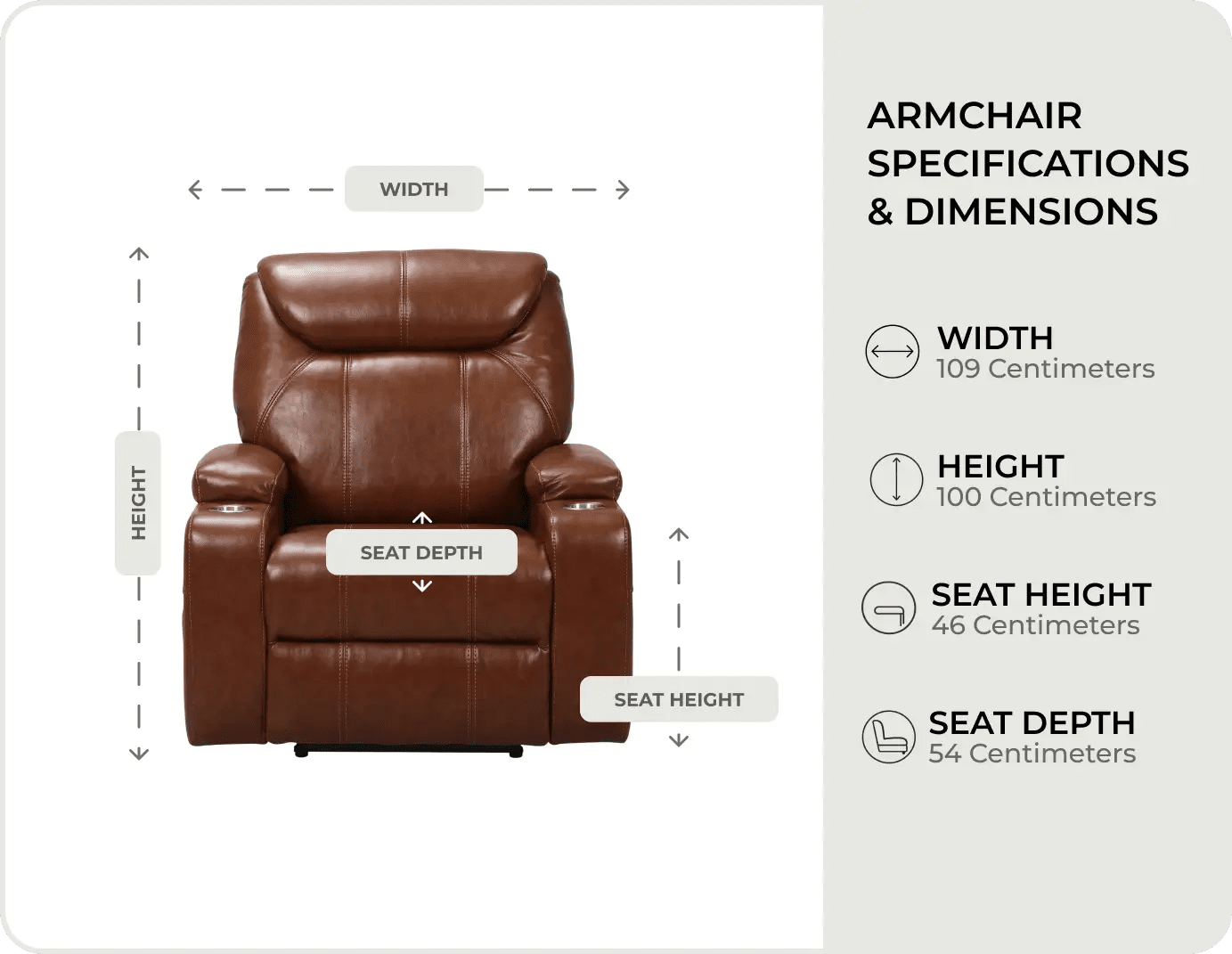Cinemax Tan Electric Leather Recliner Armchair With Two Cup Holders