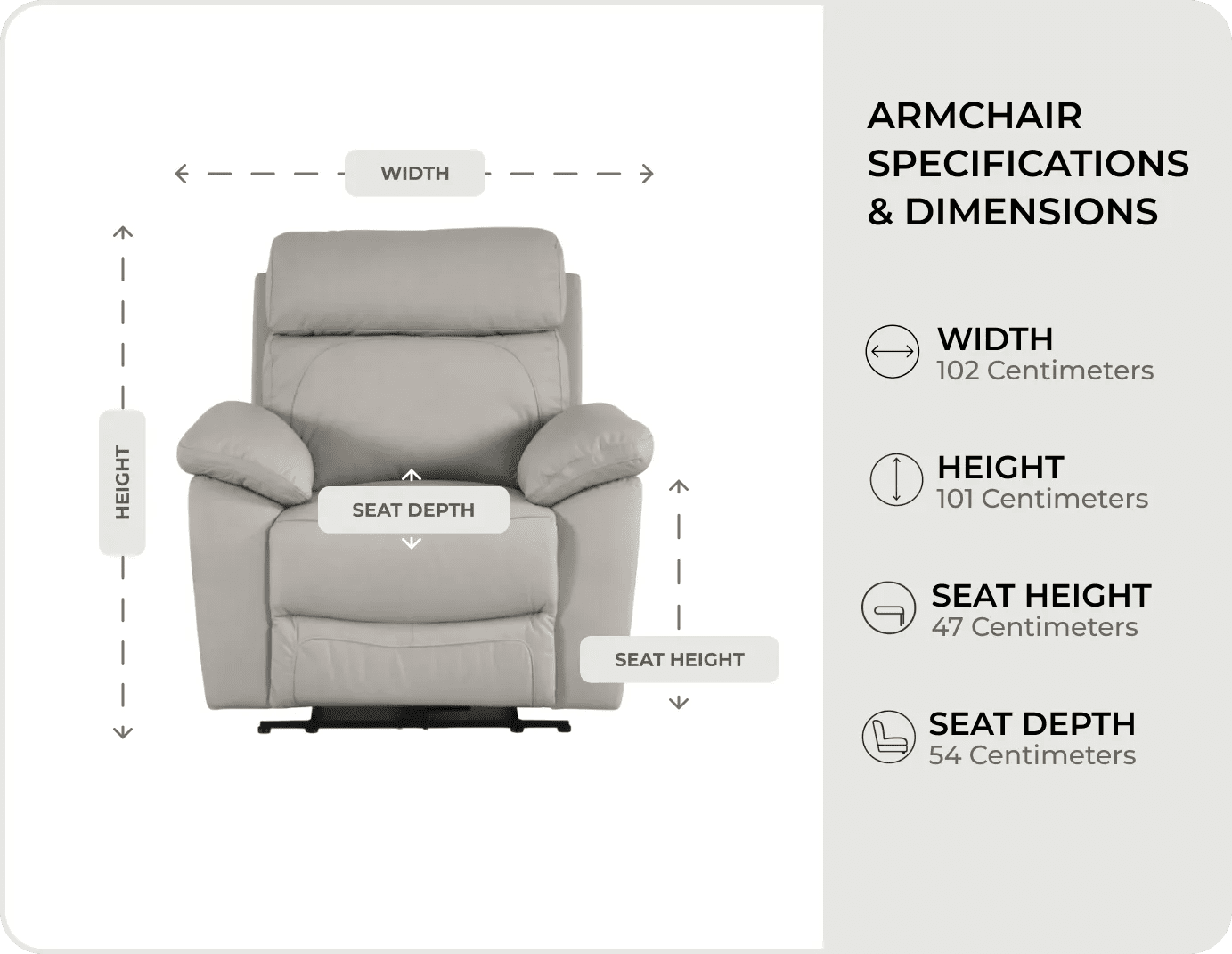 Torino Genuine Leather Light Grey Electric Power Recliner Armchair