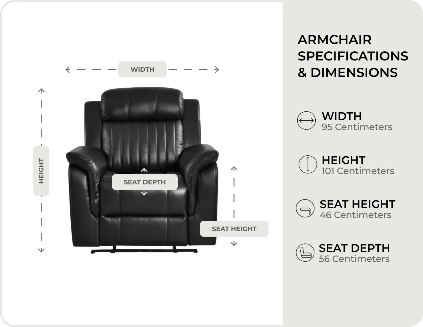 Martini Genuine Leather Black Electric Power Recliner Armchair