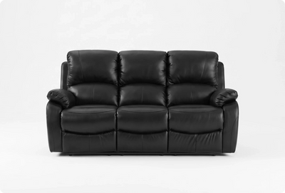 Serano Black Leather Manual Recliner 3 Seater Sofa