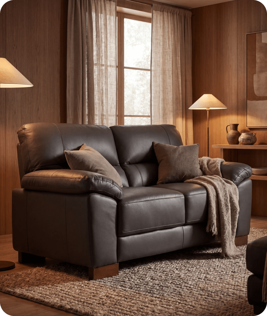 Dalmore Genuine Leather Grey 2 Seater Sofa