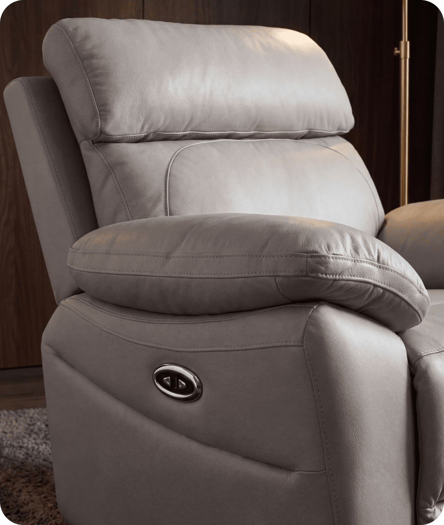 Torino Genuine Leather Light Grey Electric Power Recliner Armchair