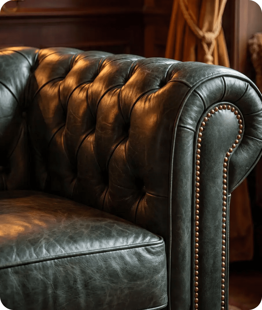 Chesterfield Green Leather Antique Armchair