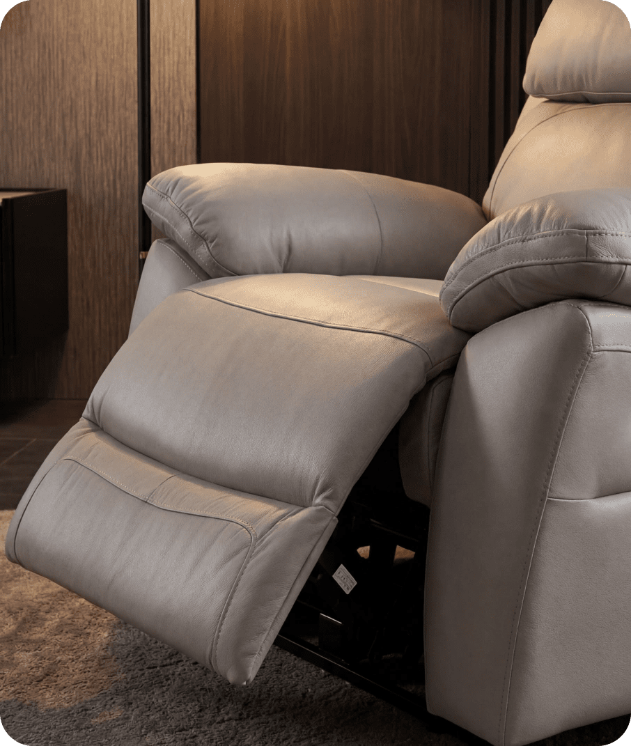 Torino Genuine Leather Light Grey Electric Power Recliner Armchair