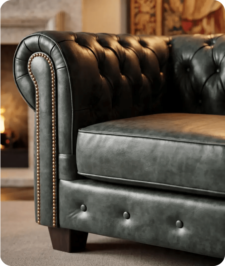 Chesterfield Green Leather Antique Armchair