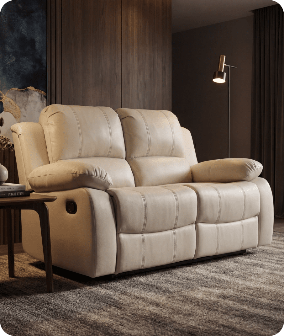 York Cream Leather 2 Seater Manual Recliner Sofa