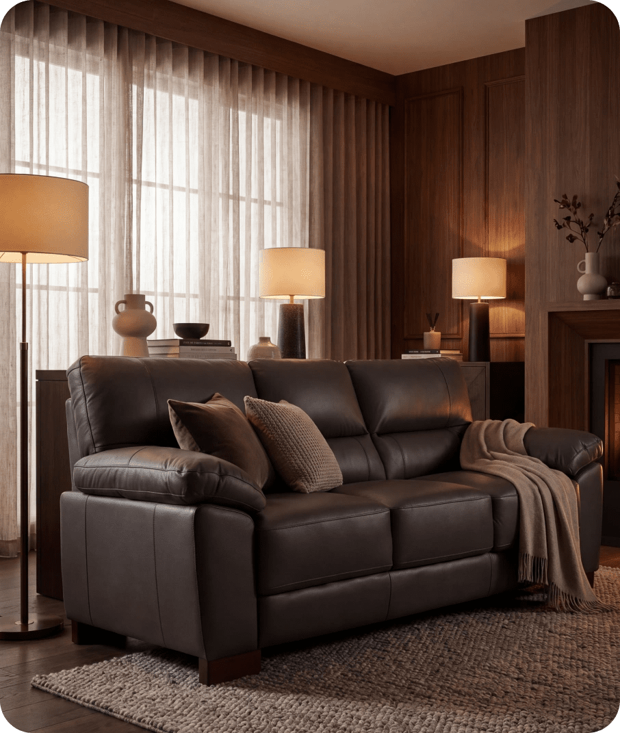 Dalmore Genuine Leather Grey 3 Seater Sofa