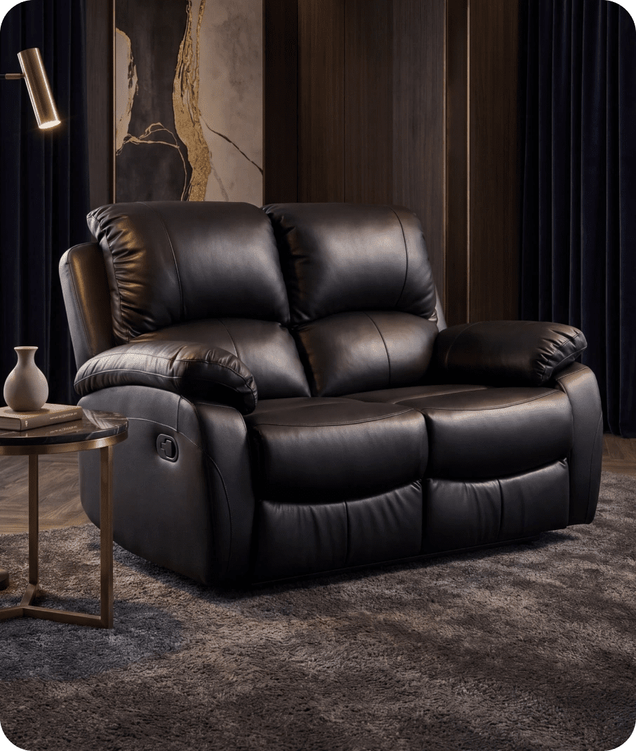 Serano Black Leather Manual Recliner 2 Seater Sofa