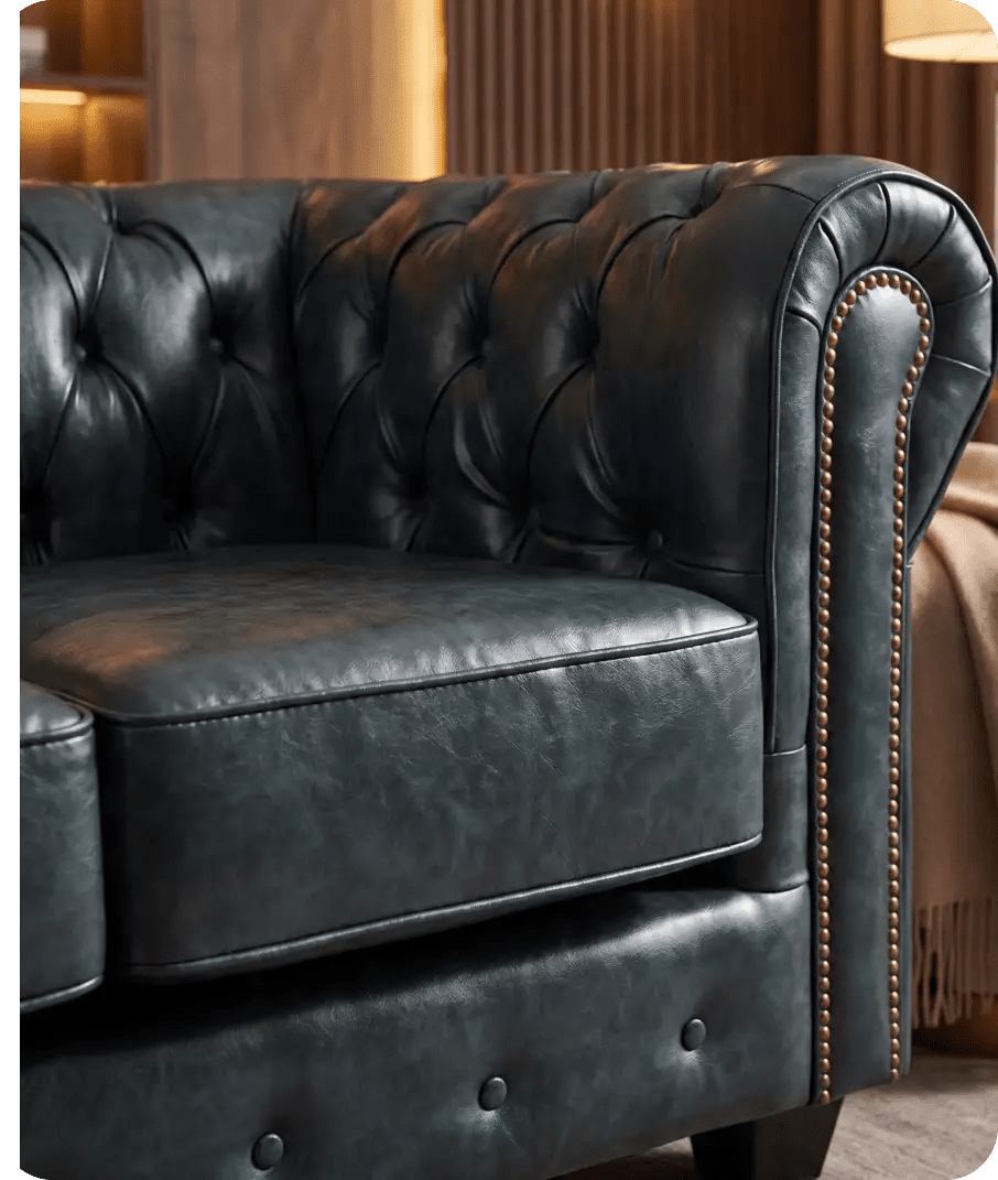 Chesterfield Green Leather Antique 3 Seater Sofa