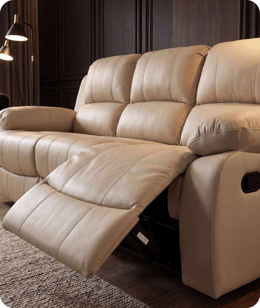 York Cream Leather 3 Seater Manual Recliner Sofa