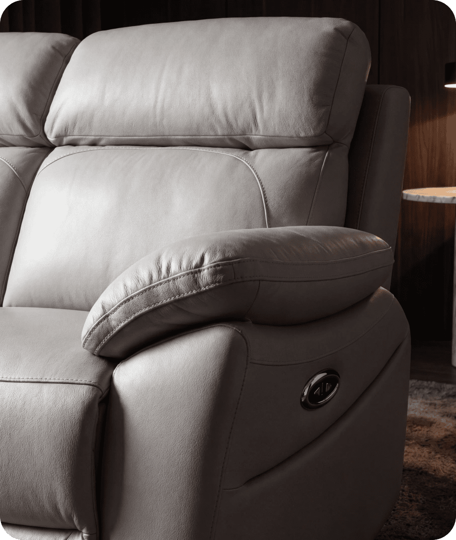 Torino Genuine Leather Light Grey Electric Power Recliner 2 Seater Sofa