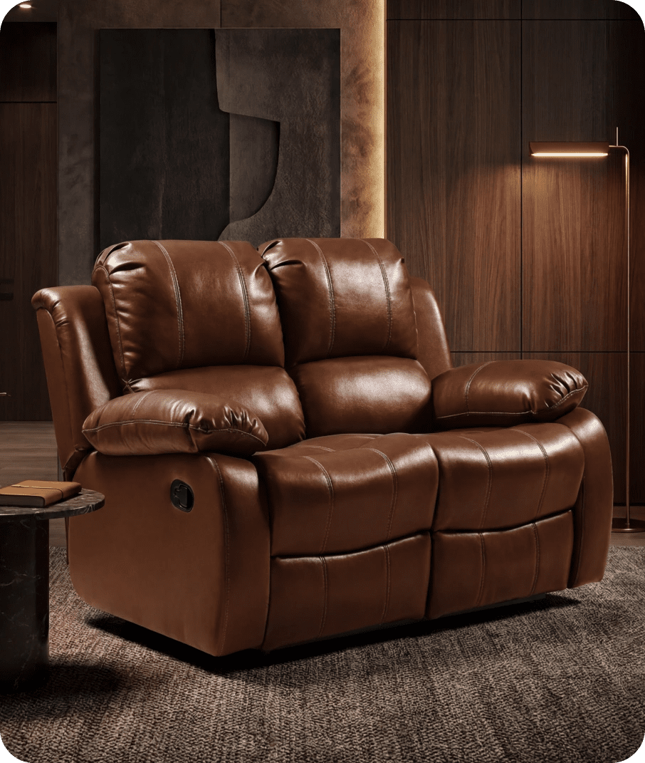 York Tan Leather 2 Seater Manual Recliner Sofa