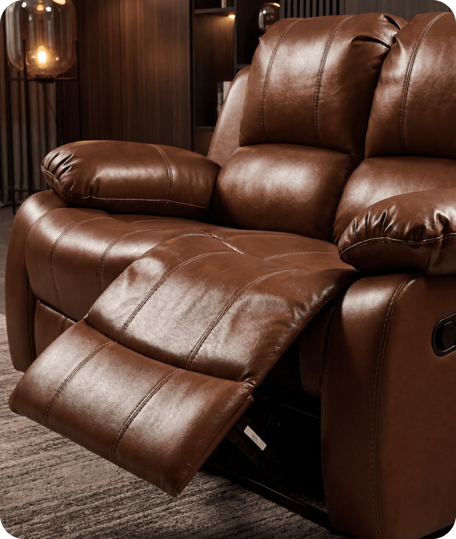 York Tan Leather 2 Seater Manual Recliner Sofa