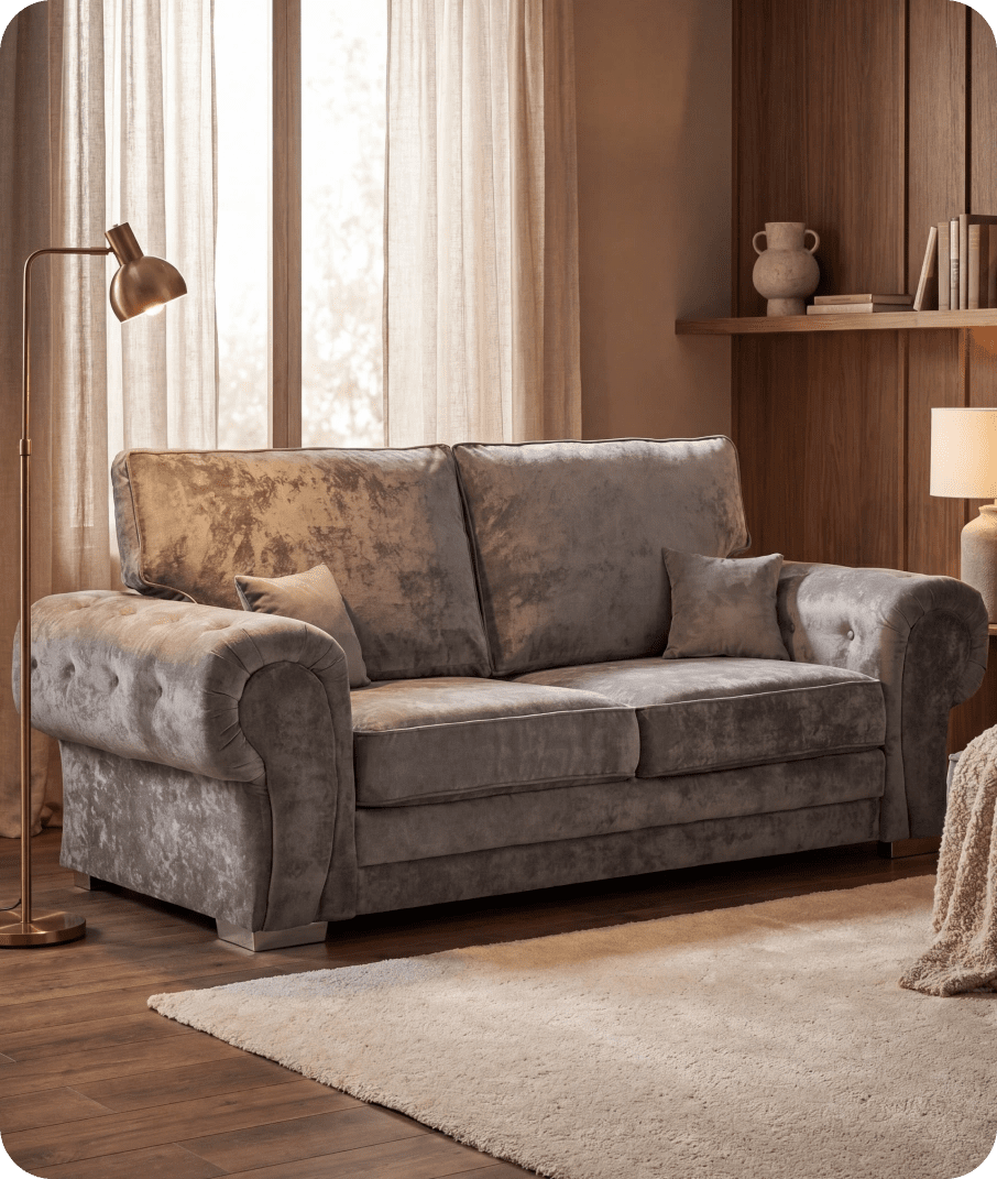Florence High Back Grey Fabric 3 Seater Sofa