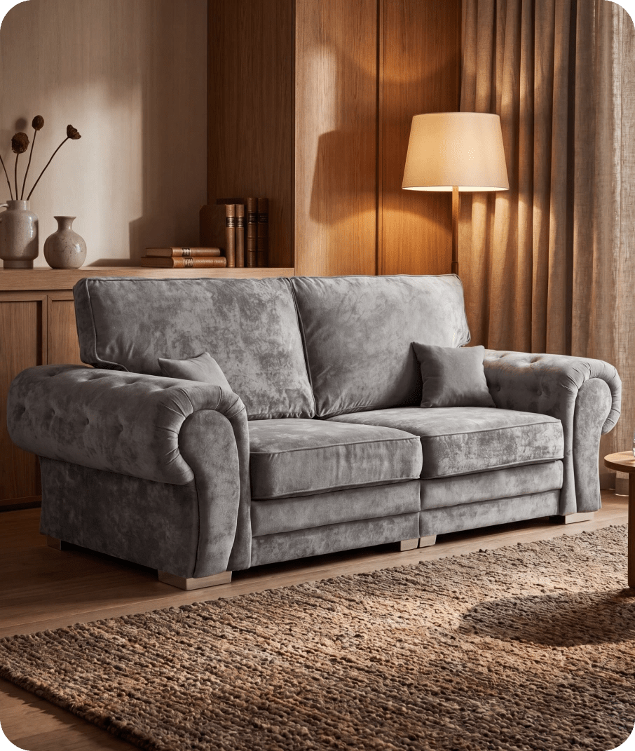 Florence High Back Grey Fabric 4 Seater Sofa