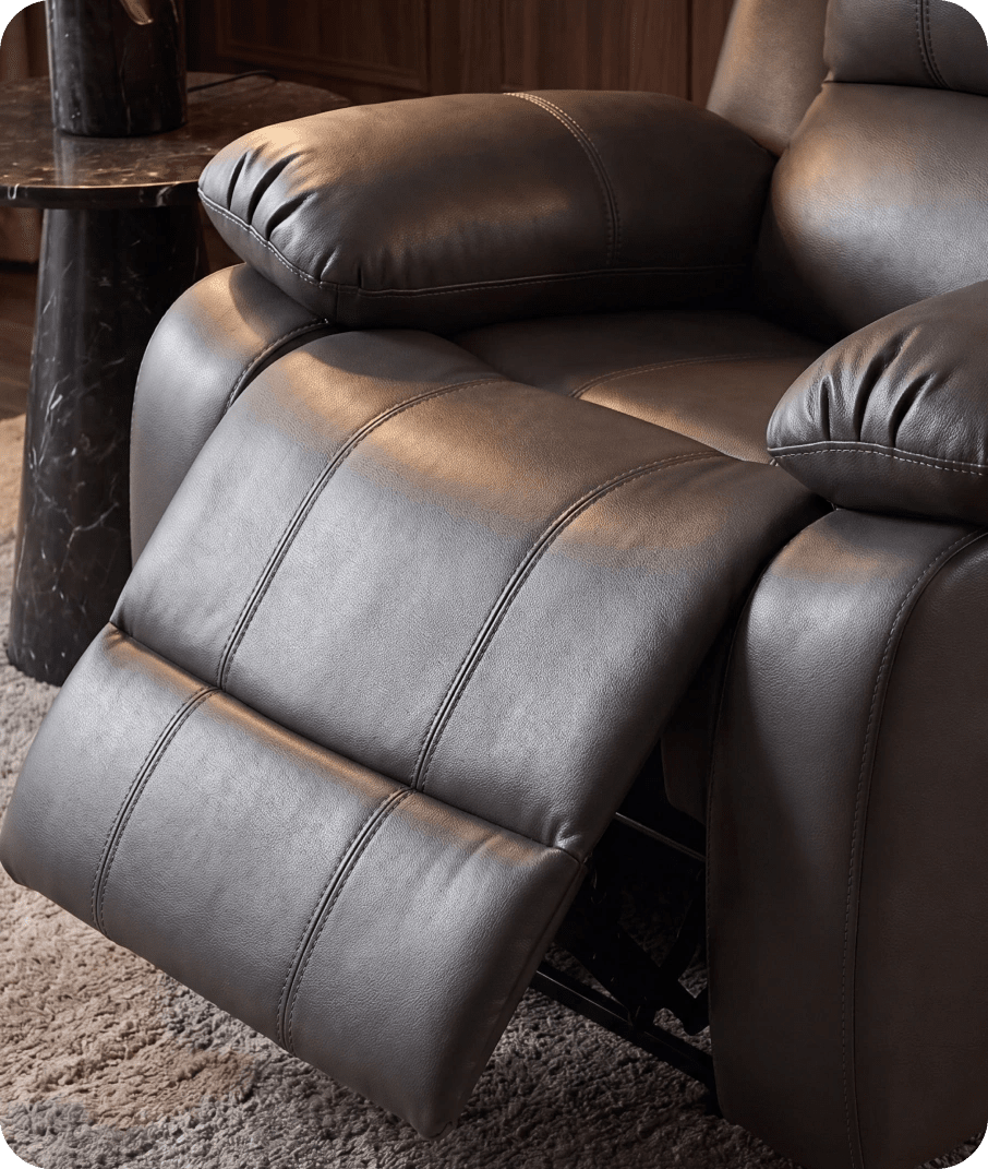 York Grey Leather Manual Recliner Armchair