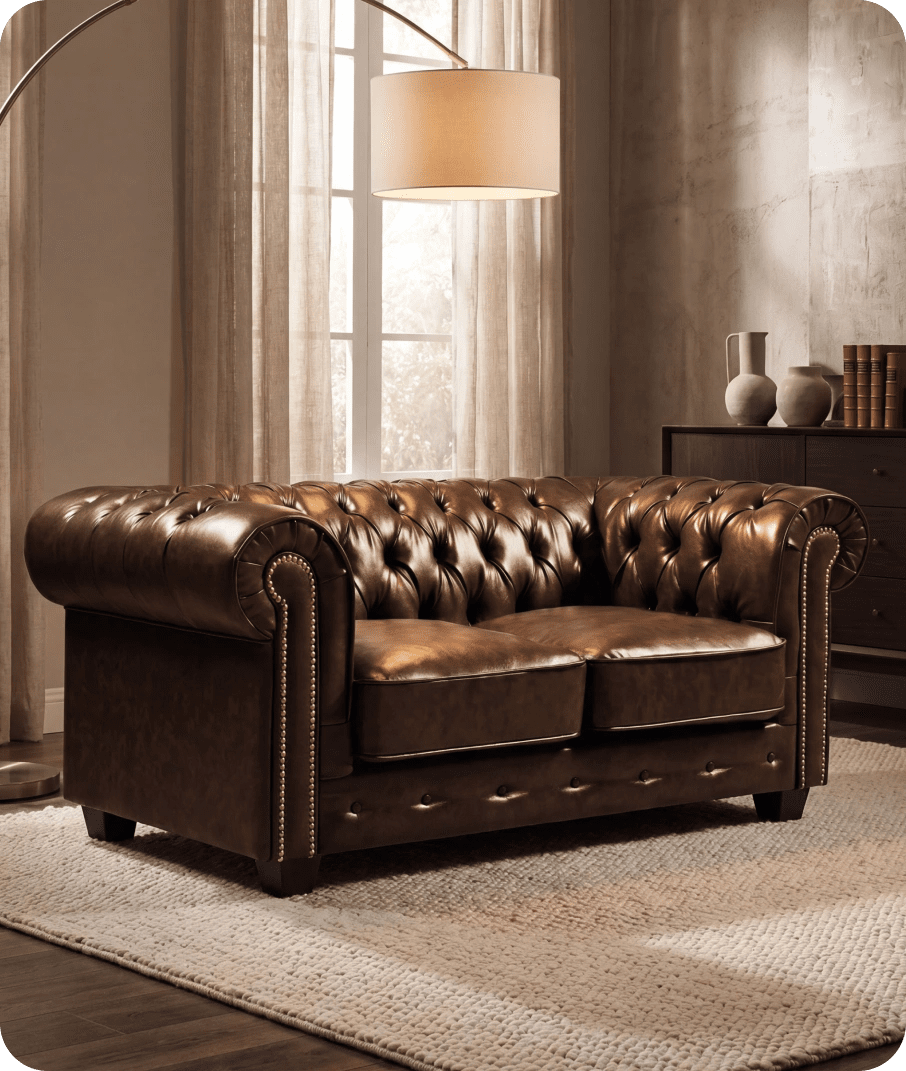 Chesterfield Brown Leather Antique 2 Seater Sofa