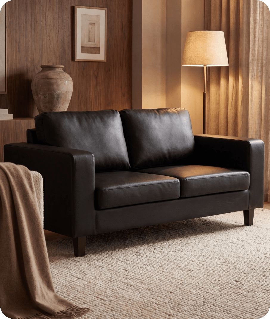 Nova Black Leather 2 Seater Sofa