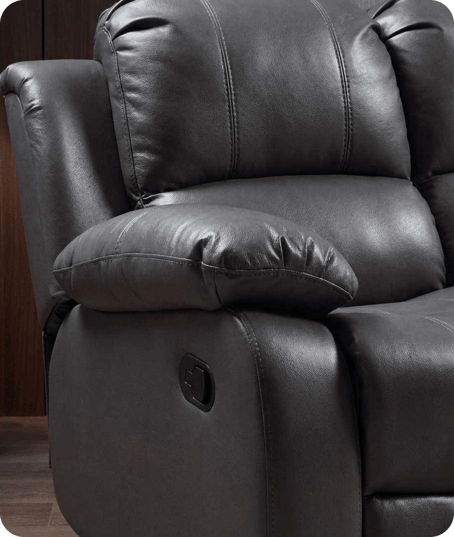 York Grey Leather 2 Seater Manual Recliner Sofa
