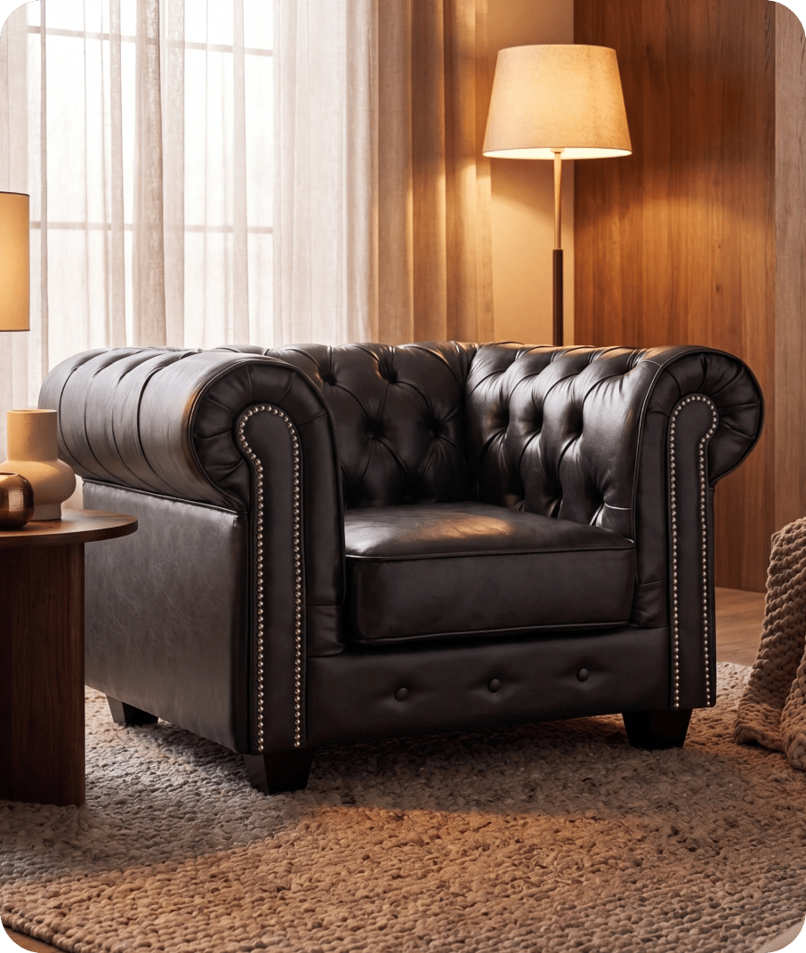 Chesterfield Grey Leather Antique Armchair