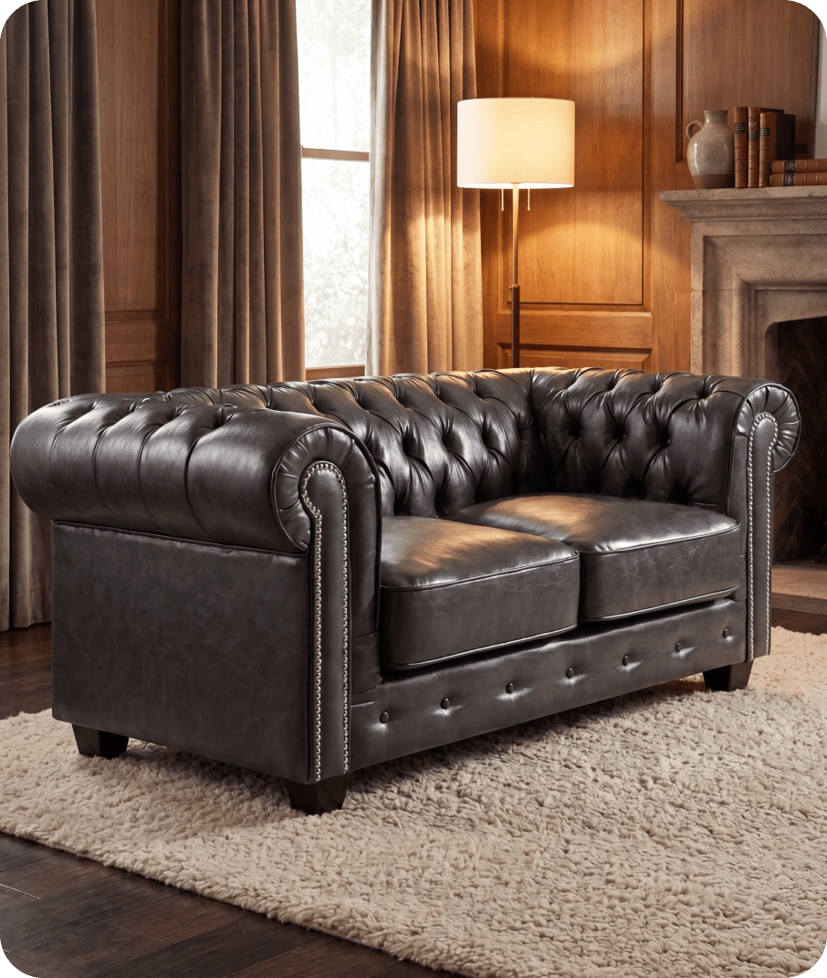 Chesterfield Grey Leather Antique 2 Seater Sofa