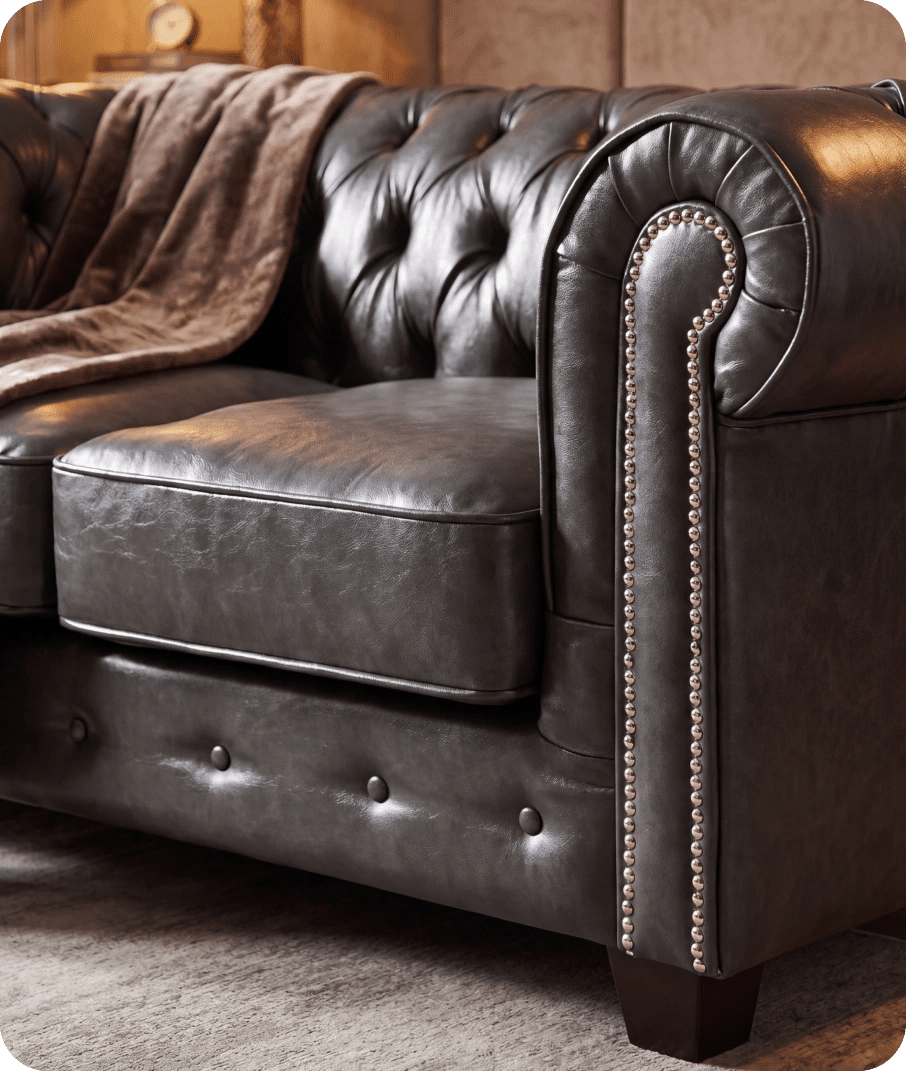 Chesterfield Grey Leather Antique 2 Seater Sofa