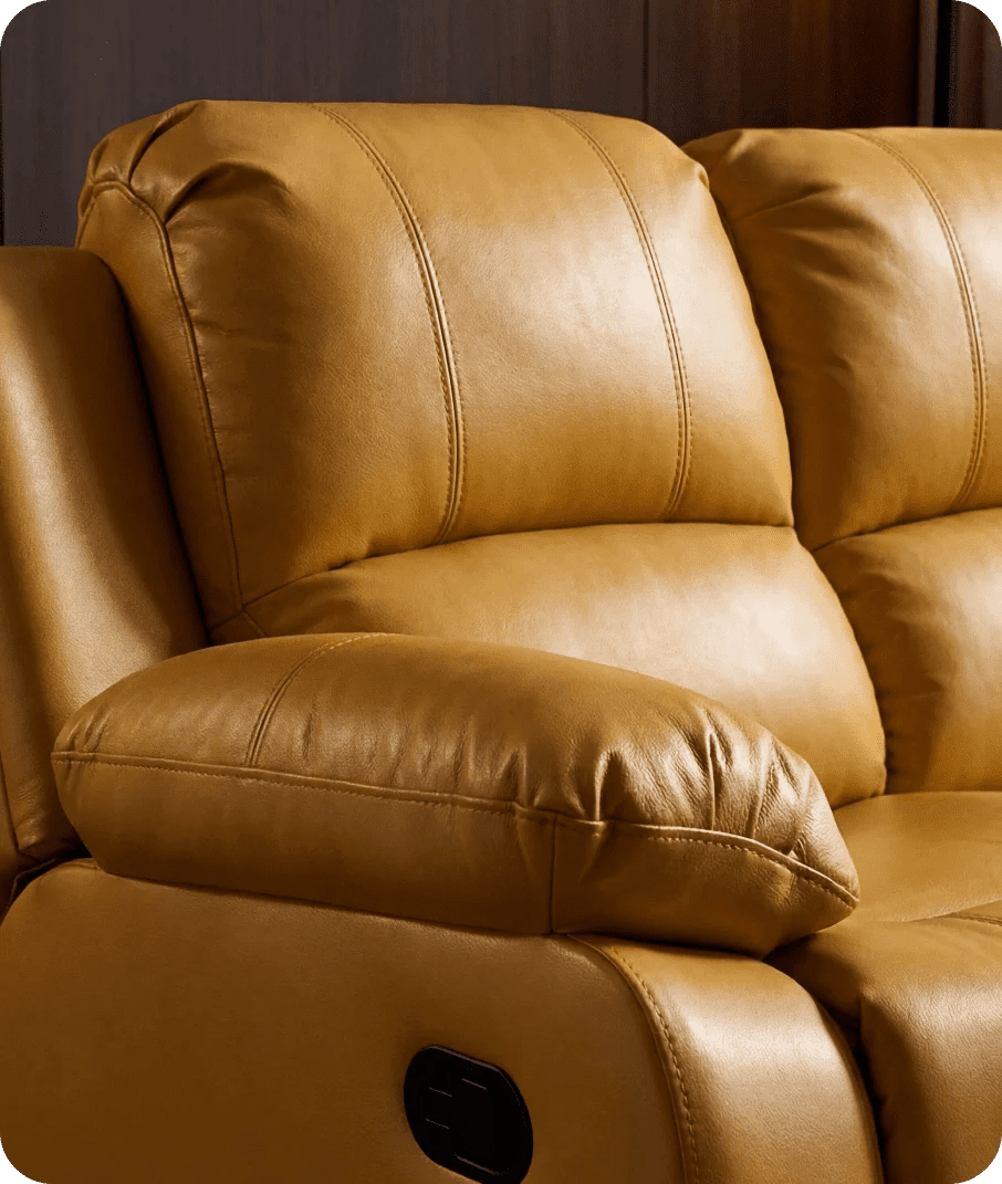 York Mustard Leather Manual Recliner 3 Seater Sofa