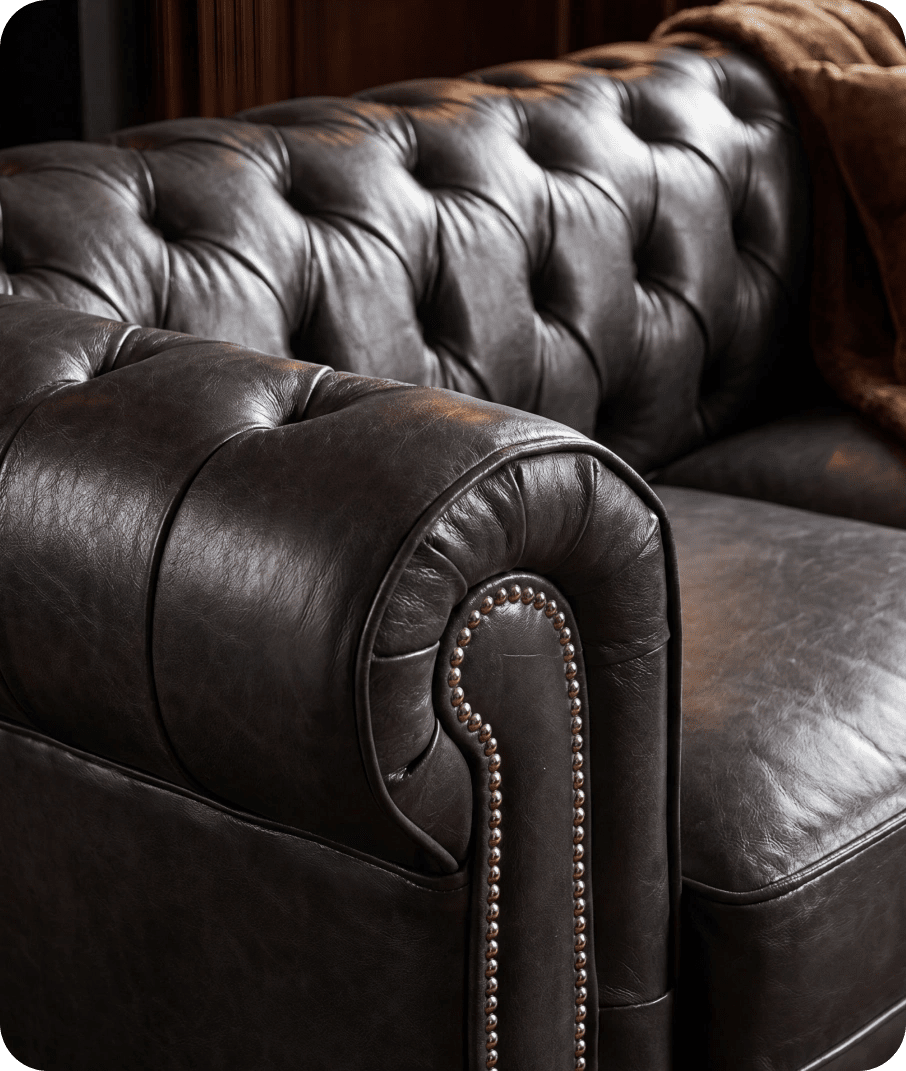 Chesterfield Grey Leather Antique 3 Seater Sofa